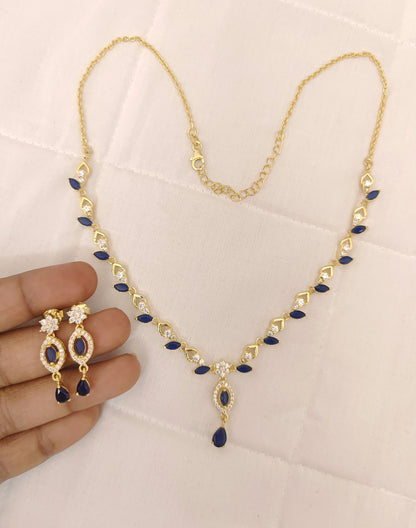 Silver CZ- Stones Necklace With Matching Earrings-RCES25RCES26