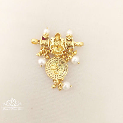 Silver Lakshmi Devi With Pearls Locket-M192