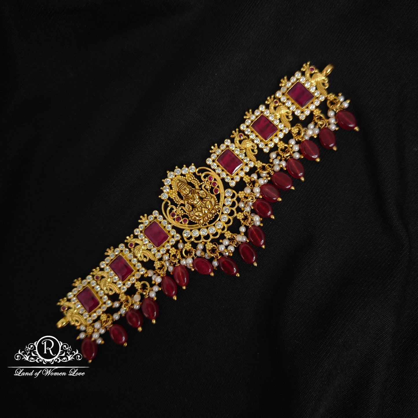 92.5 silver lakshmi devi design pink and white stones chocker-rc89-60m18 92.5 silver ramala jewelry / ramala collections