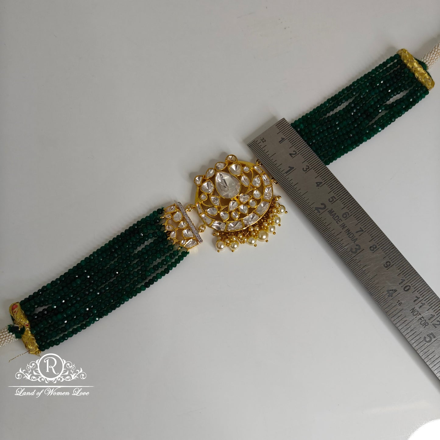 92.5 Silver Polki Green beads Chocker-RCSJ004