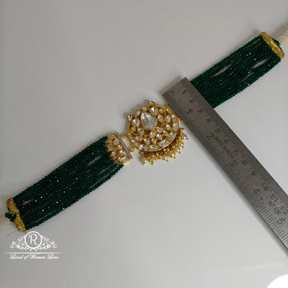 92.5 Silver Polki Green beads Chocker-RCSJ004