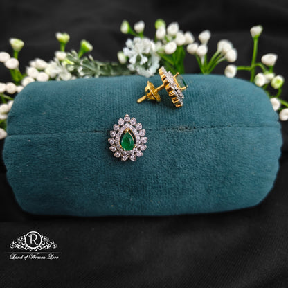92.5 Silver Diamond finishing Green stone studs-RCDS0144