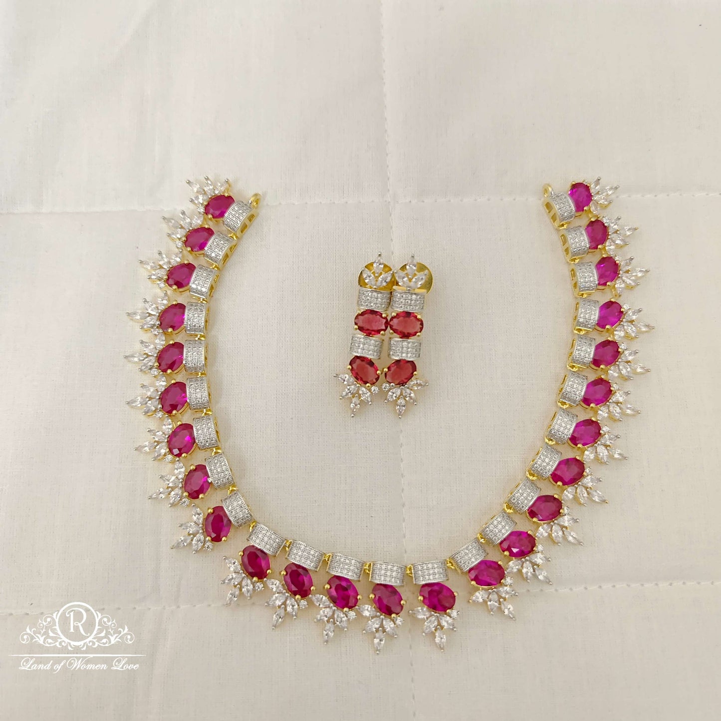 earrings silver cz- red stone necklace design-rcd099 cz 92.5 silver ramala jewelry / ramala collections