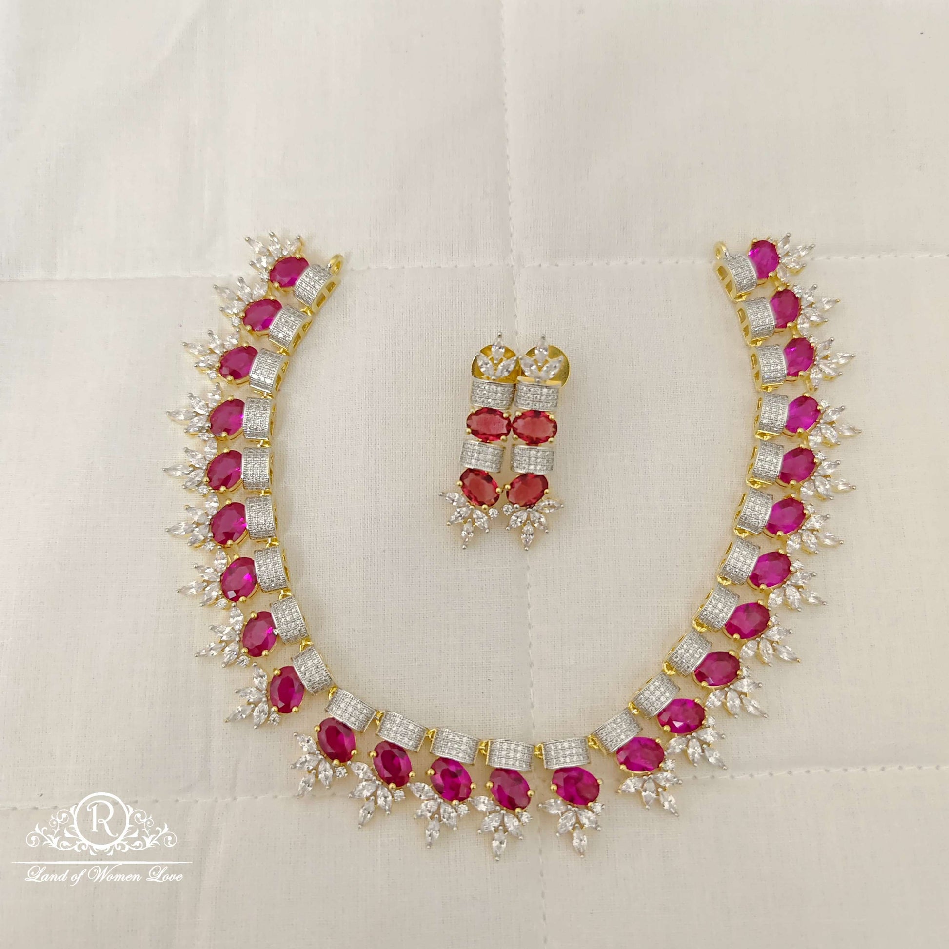 earrings silver cz- red stone necklace design-rcd099 cz 92.5 silver ramala jewelry / ramala collections