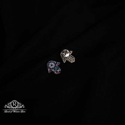 Silver multicolour hamsa hand studs earrings -RCHS38-14