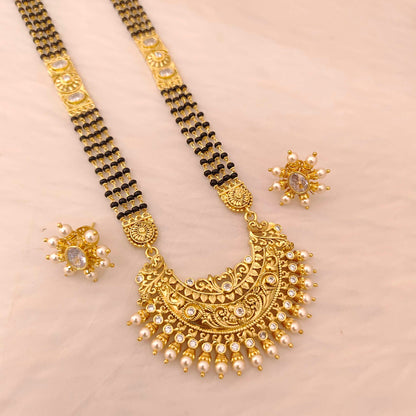 Silver black beads chain 3 lines - RCD437