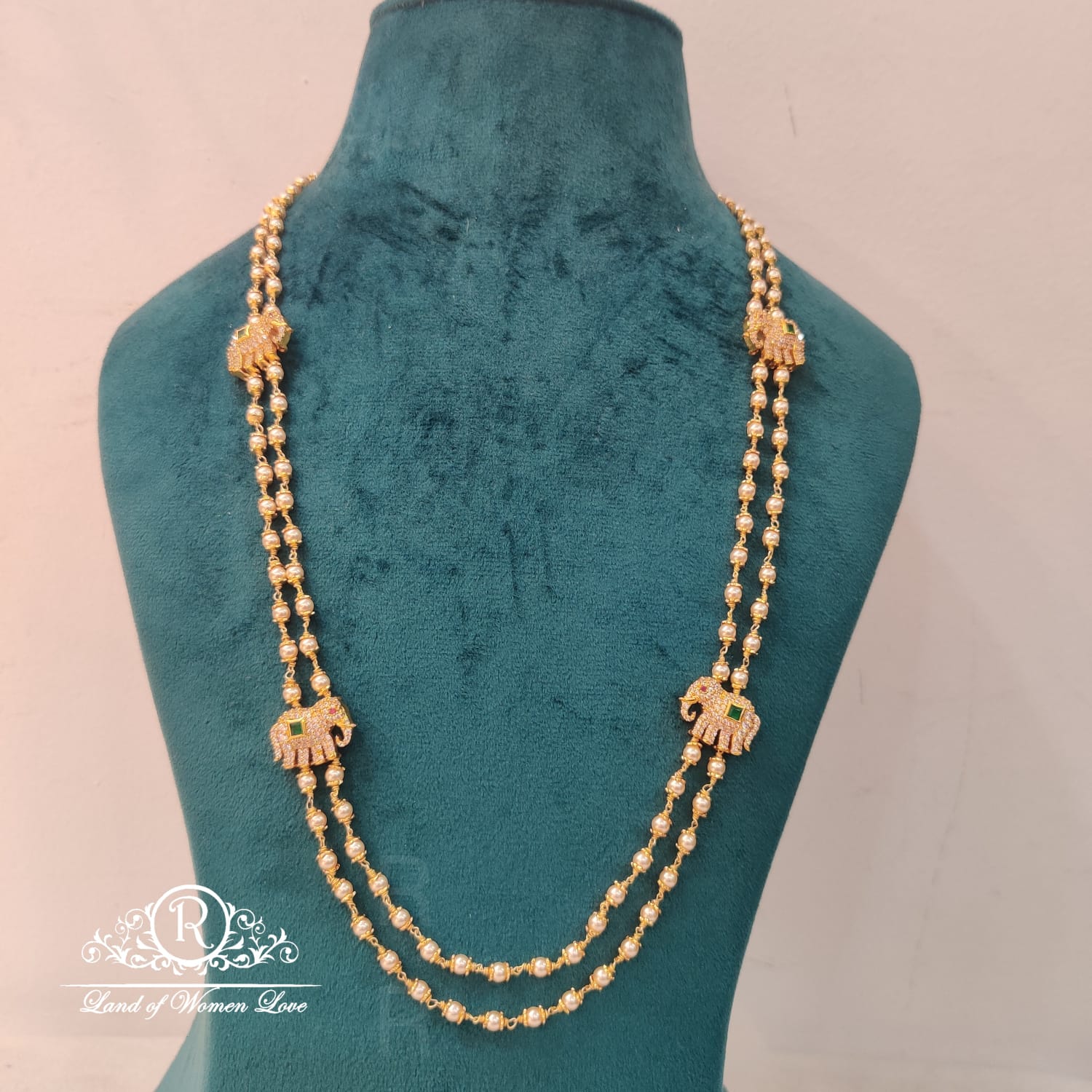 chain silver pearls with elephant design chain-rch340 92.5 silver ramala jewelry / ramala collections