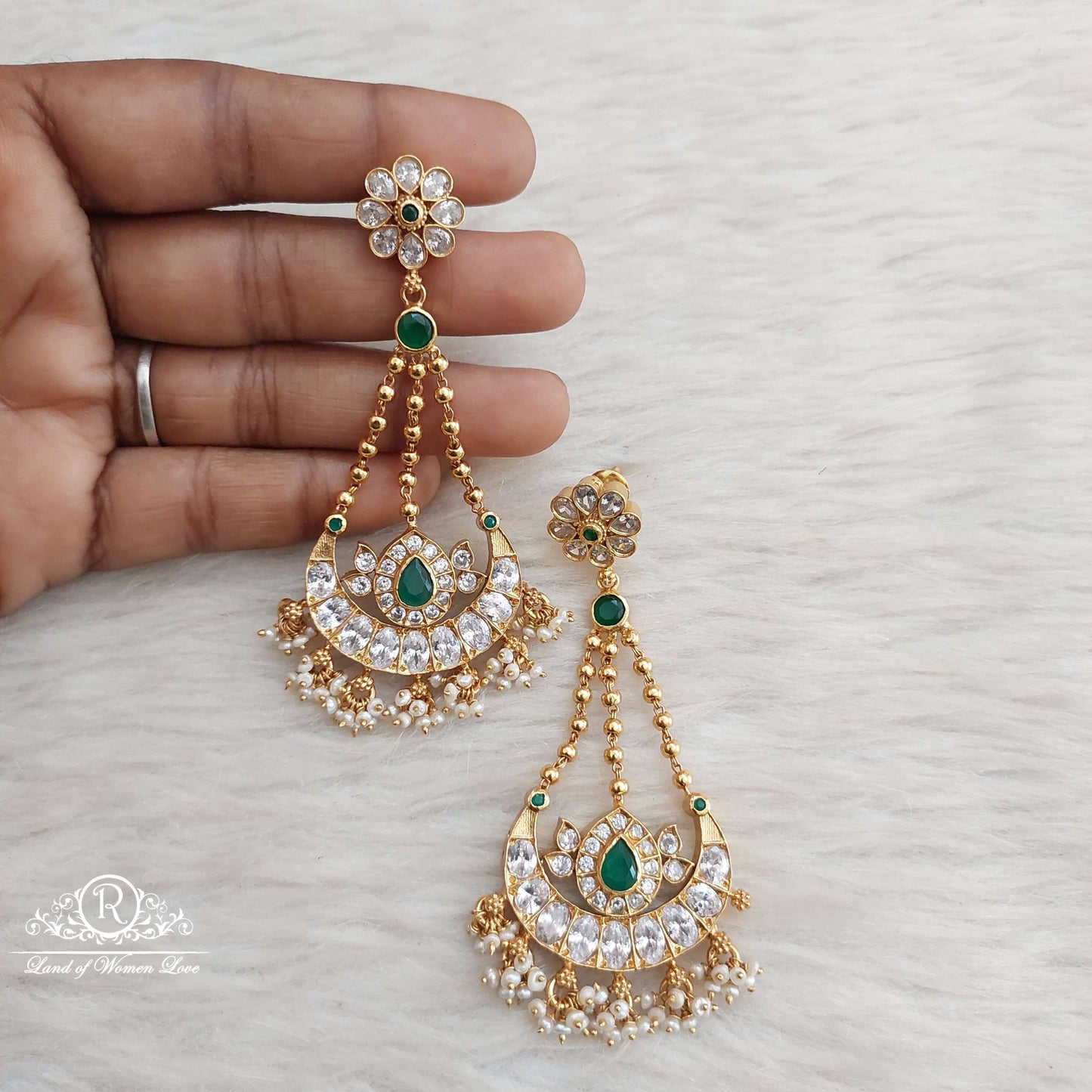 Silver Green Stone Earrings-SA018