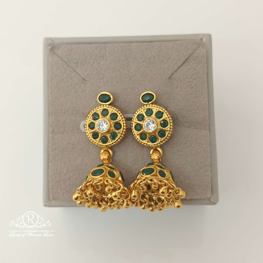 Silver Green Stones Design jhumkas-RCCP131