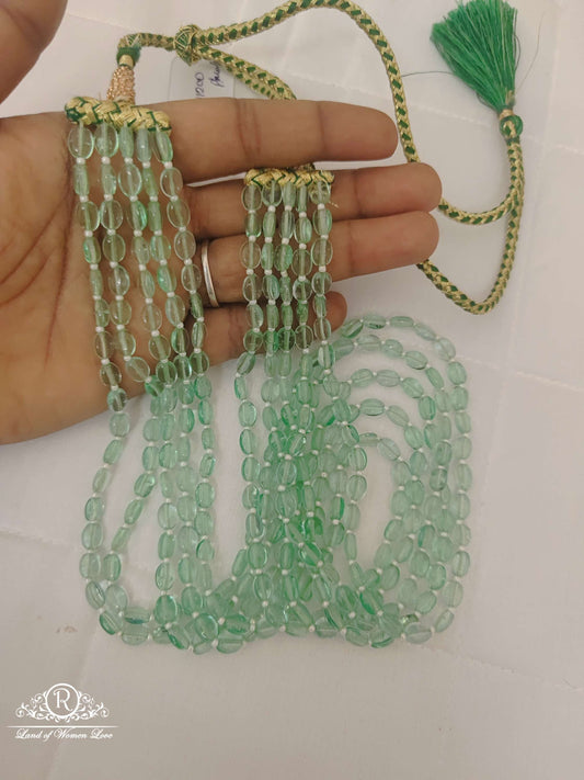 Green Aventurine Natural Smooth Ovel Shape 5 Lines Beads Mala-RCMB10