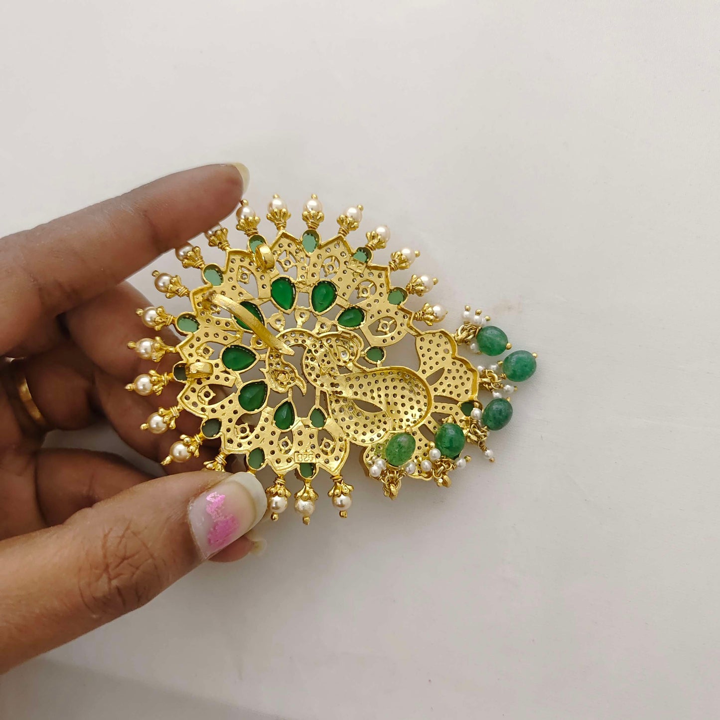 Silver CZ- stone peacock design pendant -RCC046