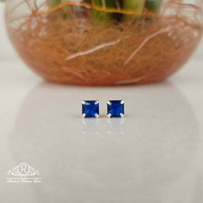 stud 92.5 silver navy blue square cut stud earrings-rchs36-6 92.5 silver ramala jewelry / ramala collections