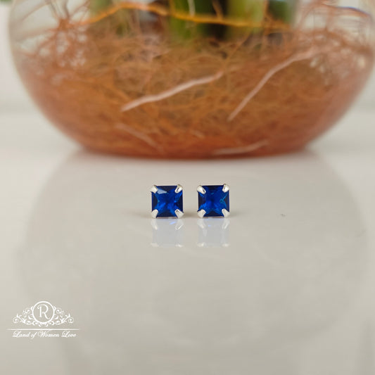 stud 92.5 silver navy blue square cut stud earrings-rchs36-6 92.5 silver ramala jewelry / ramala collections