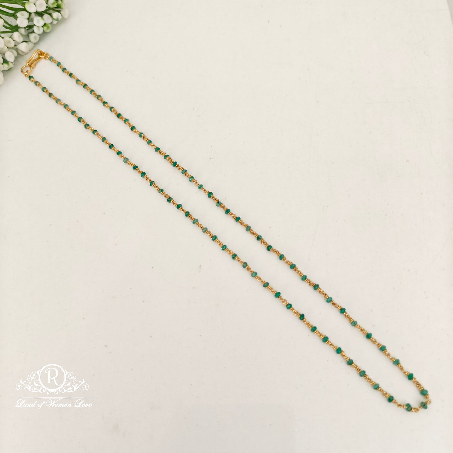 92.5 silver simple and cute beads mala with green beads-rch900 92.5 silver ramala jewelry / ramala collections