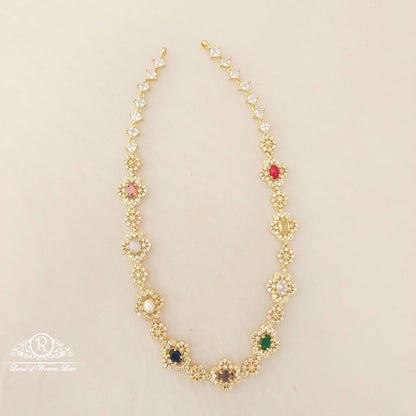 Silver WhitevWith Navaratna Stones Necklace-D053