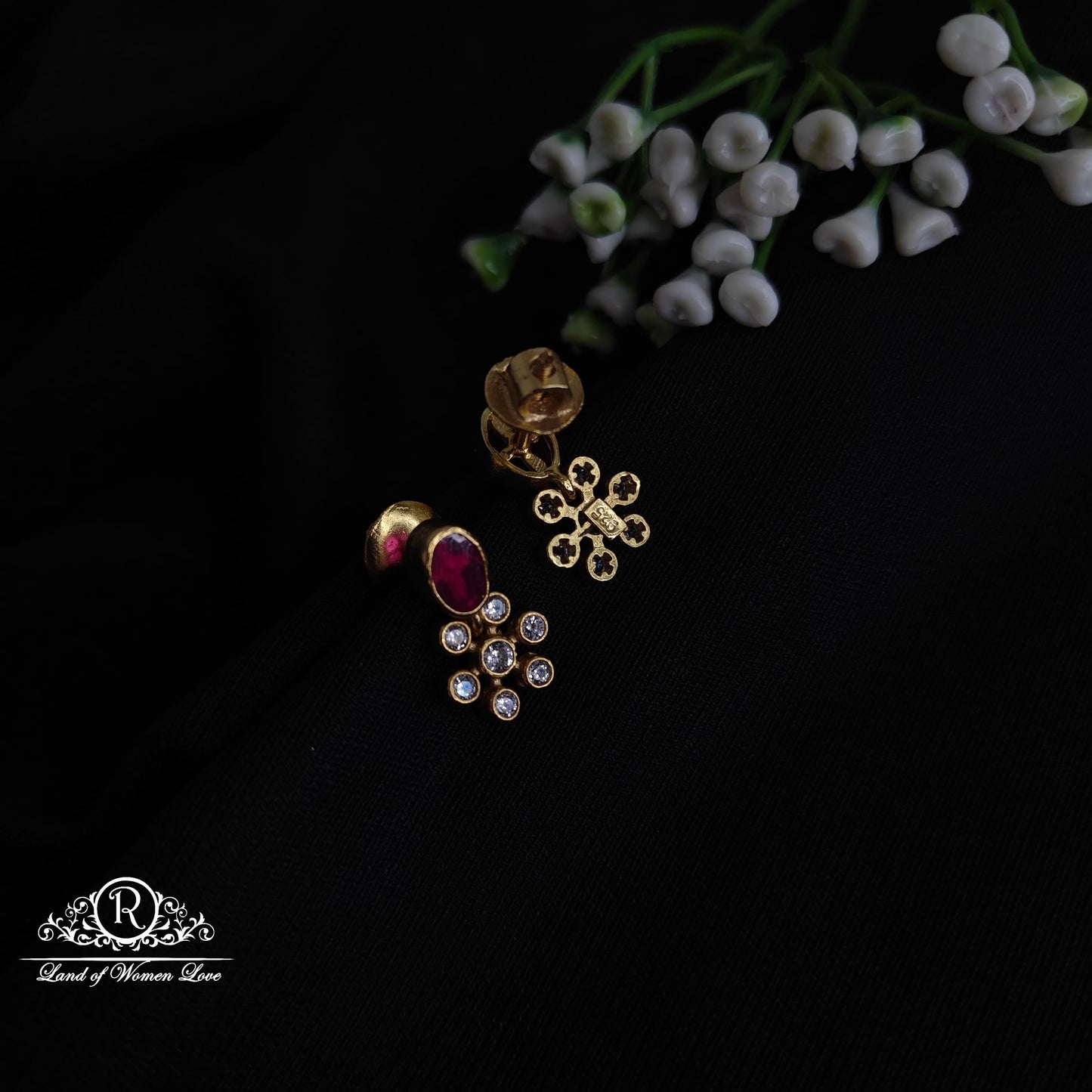 Silver ruby with white stone earrings-RCL25