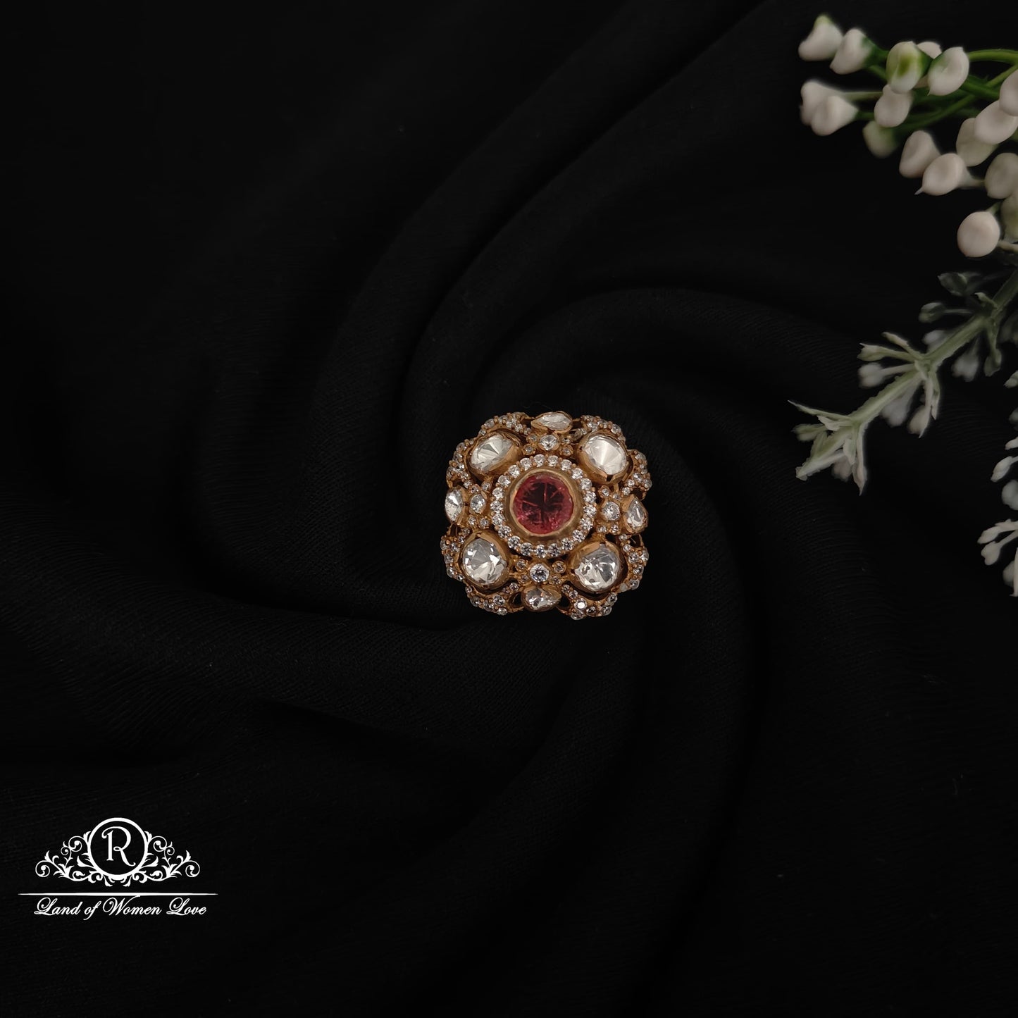 92.5 silver victorian white and pink stones side lockets-rcm1075 92.5 silver ramala jewelry / ramala collections