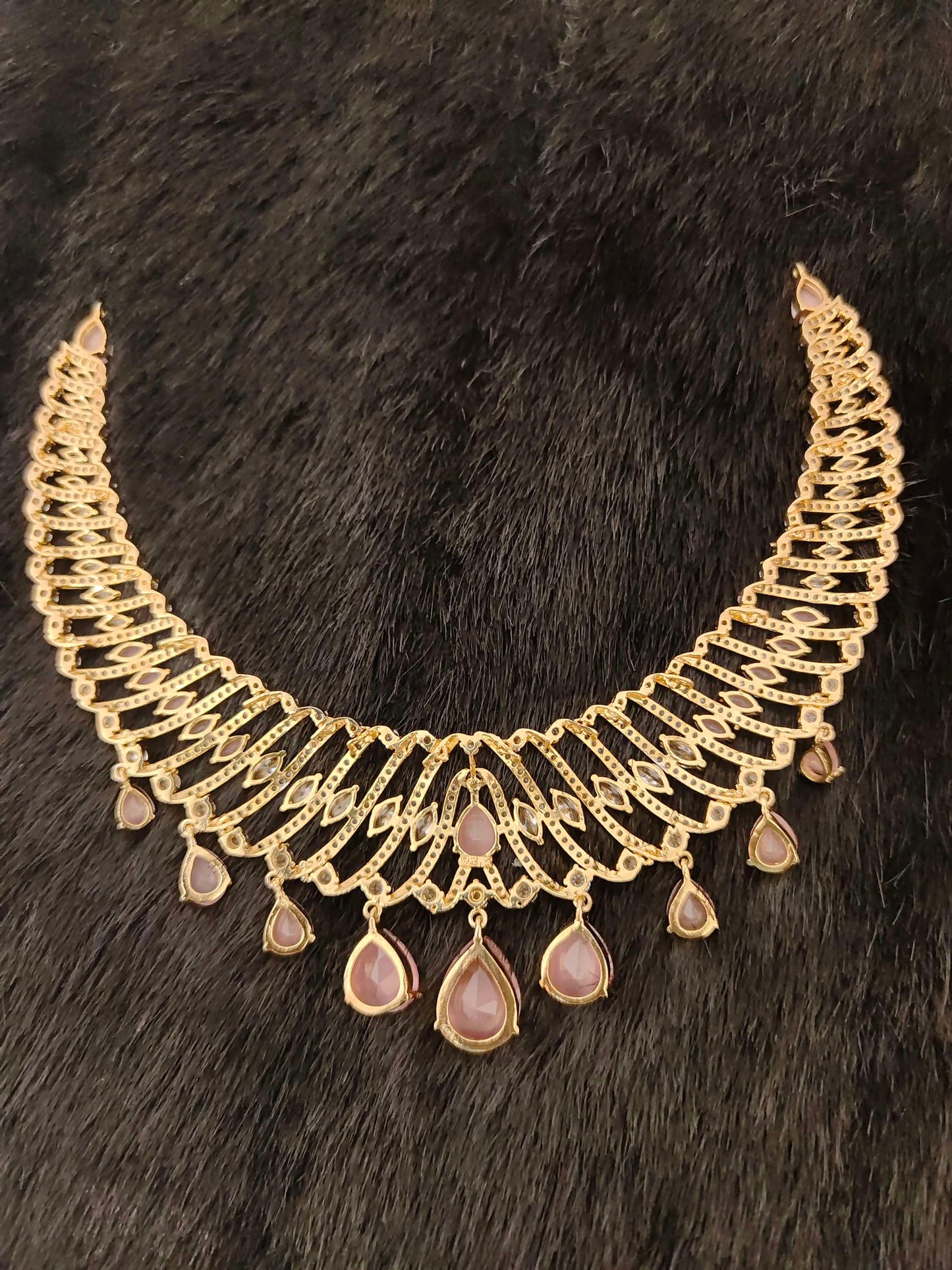 Silver Beautiful CZ- Stones Dimond Design Necklace-RCJR236