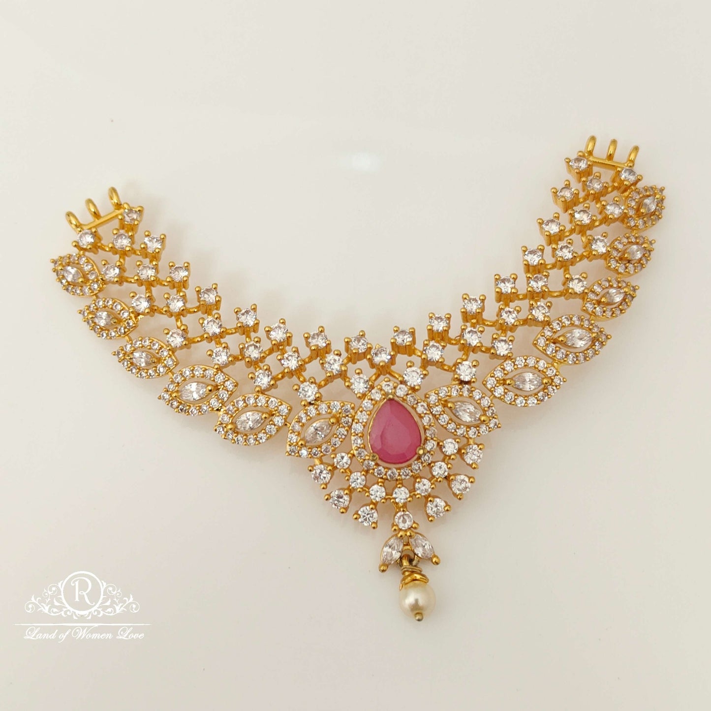 Silver White Stones Mala Locket Design-RCH545