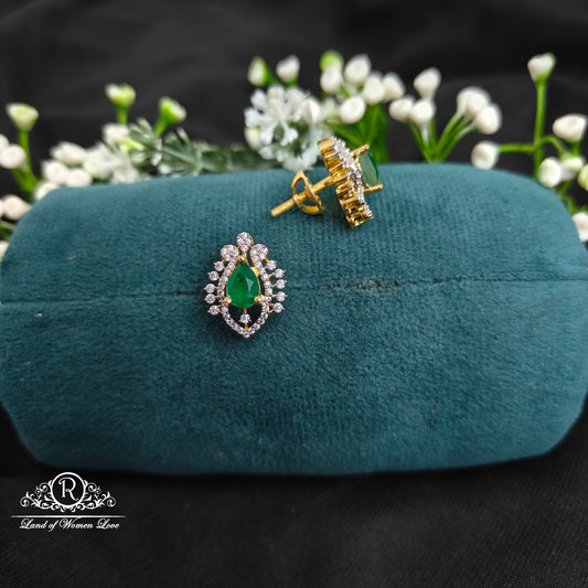 92.5 Silver Diamond finishing Green stone Studs-RCDS0146