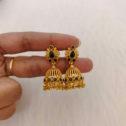 Silver black stone jhumka-RCA132