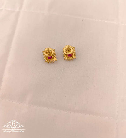 Silver Kempu Stone Stud Earrings-V057