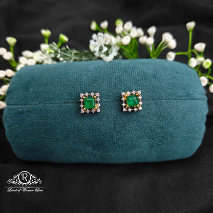 stud 92.5 silver diamond finishing green stone studs 92.5 silver ramala jewelry / ramala collections