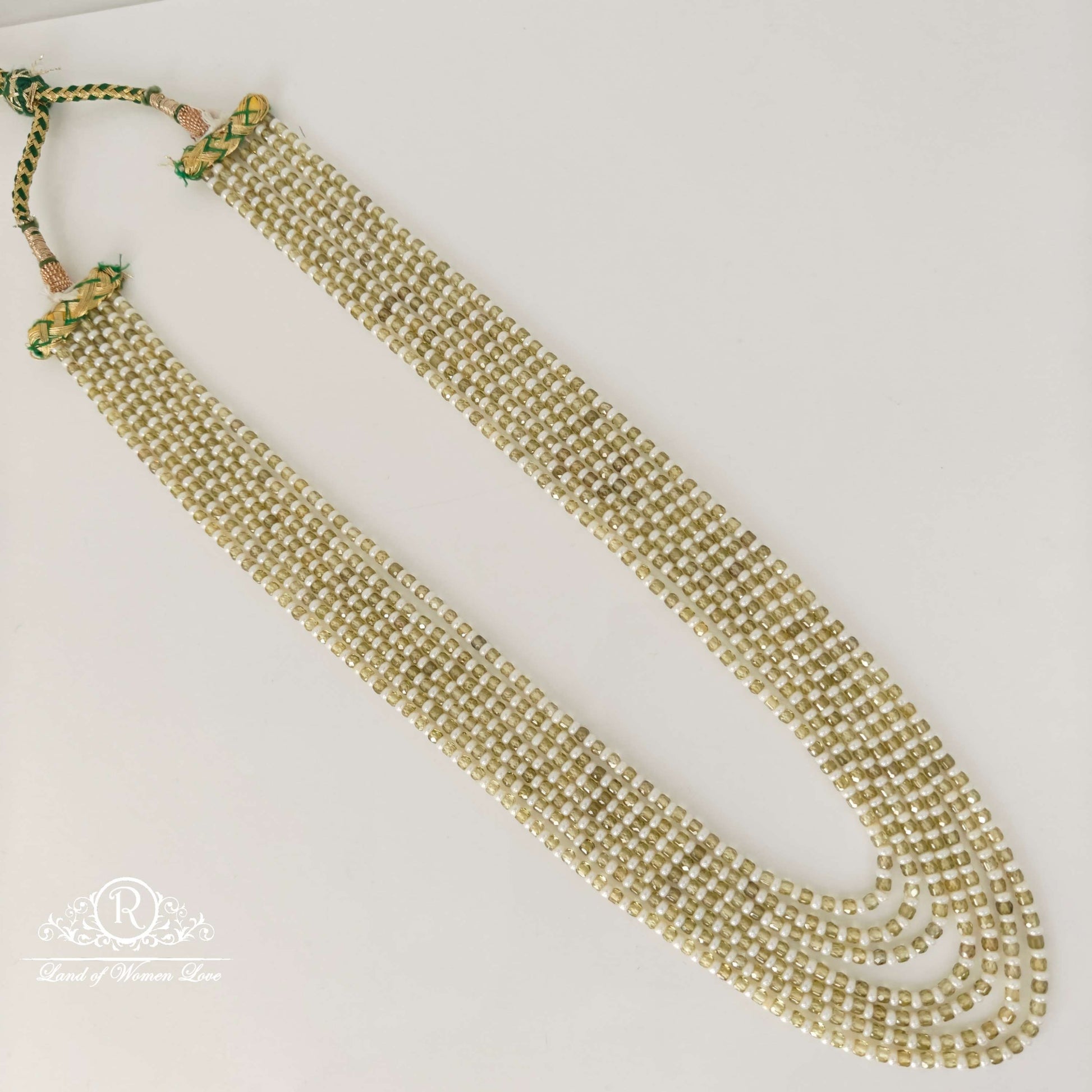 7 lines green and white coloured beads mala-rcmj201 92.5 silver ramala jewelry / ramala collections