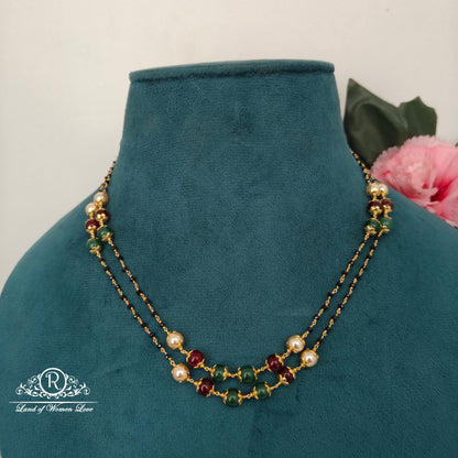 92.5 silver simple and Cute black beads with green ,rubybeads and pearls -RCH902