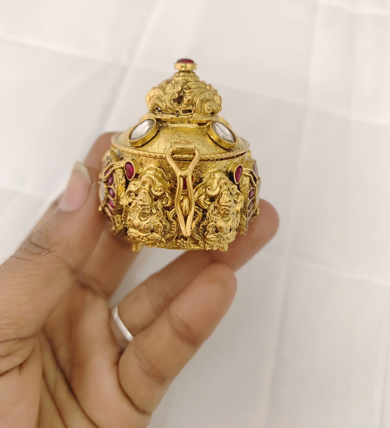 silver lakshmi devi with peacock kundan design kumkum barani-m431 kundan 92.5 silver ramala jewelry / ramala collections