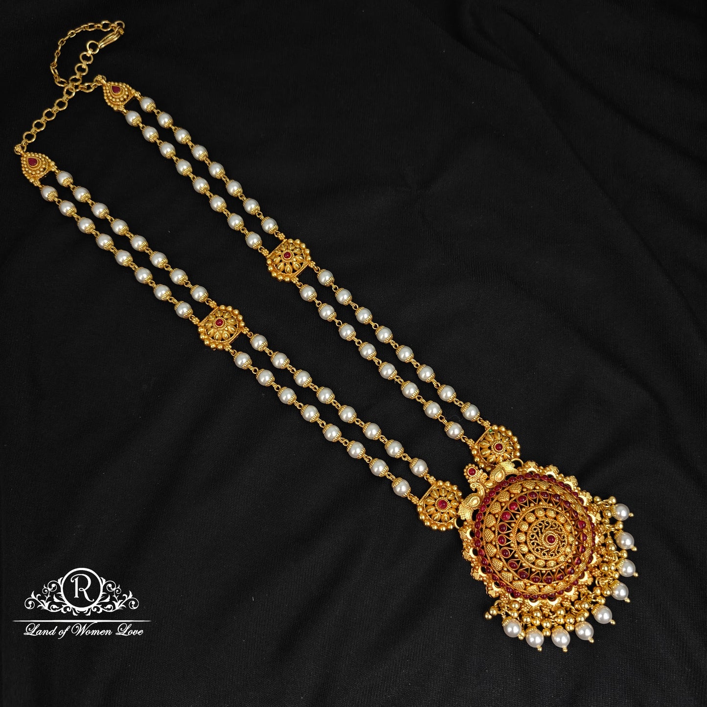 haram 92.5 silver two lines pearl haram with locket-rcm1159 pearl 92.5 silver ramala jewelry / ramala collections