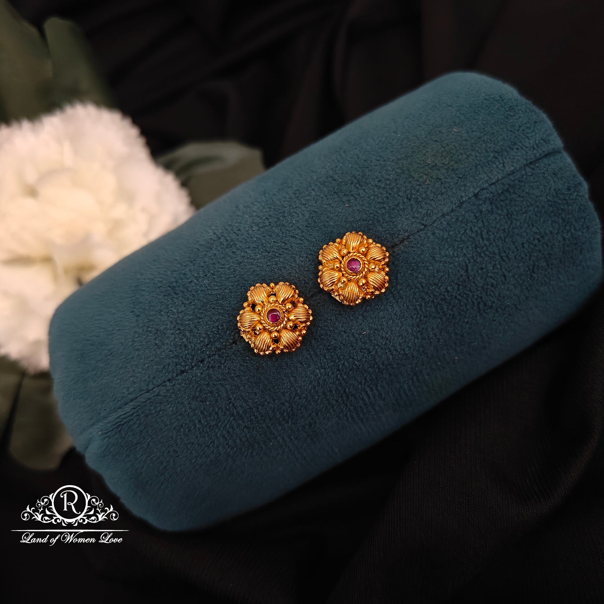 earrings silver gold polish flower design earrings-rcns040 92.5 silver ramala jewelry / ramala collections