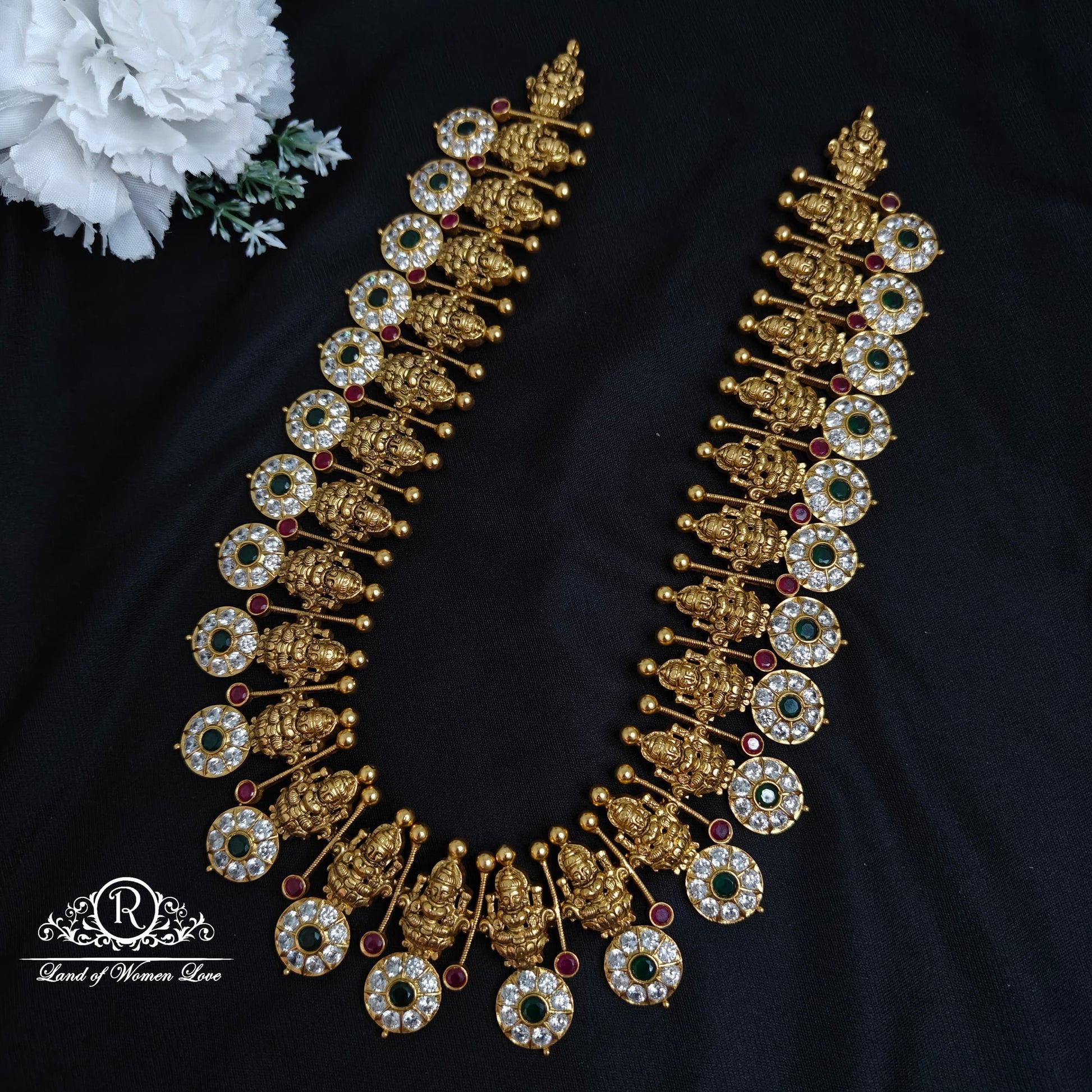 haram silver bottu mala with lakshmi devi haram-rccp252 92.5 silver ramala jewelry / ramala collections