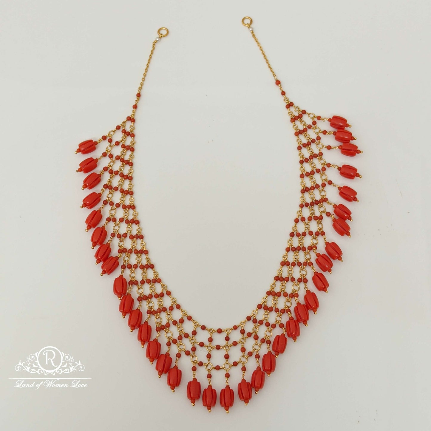 Silver Coral Beads Jali Necklace-RCH564