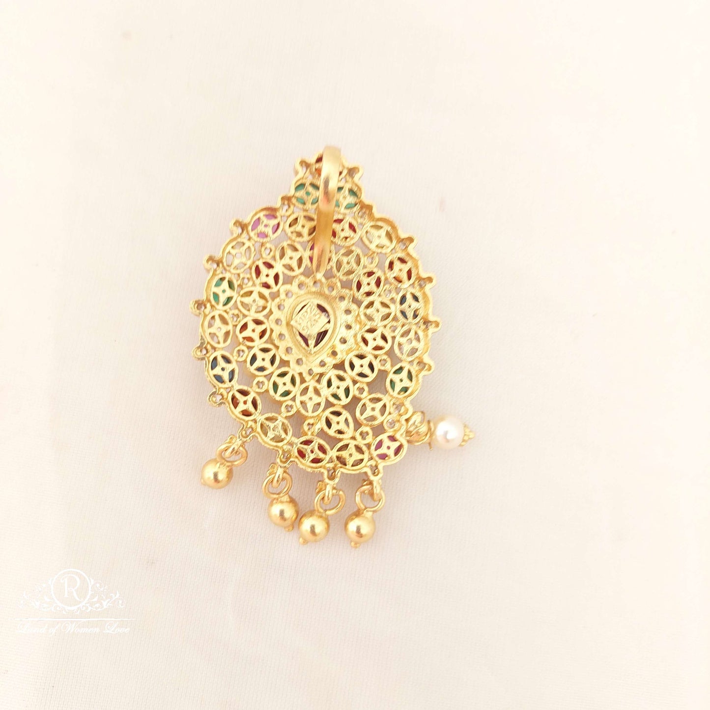 Silver Navaratna Stones Mango Locket-C199