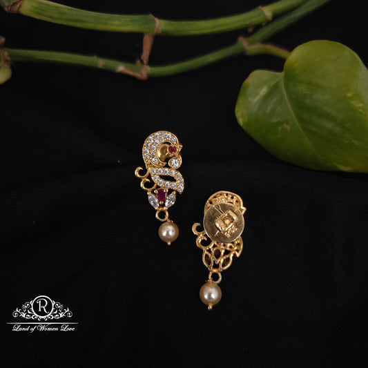 92.5 silver simple and Cute earrings with pearl drop -RCH937