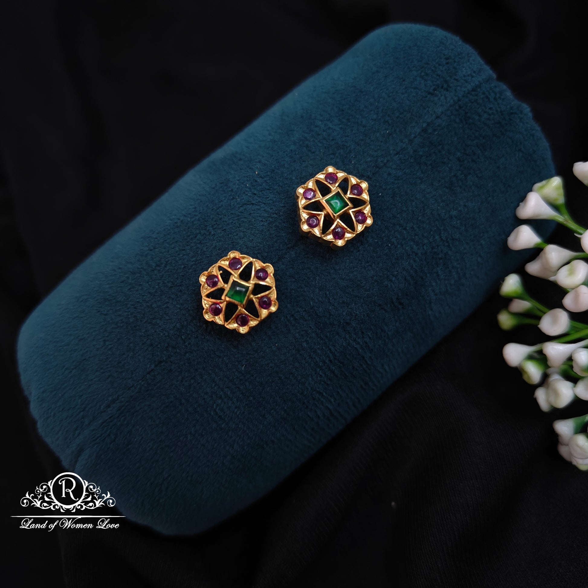 stud 92.5 silver ruby flower design studs-rccp321-12 ruby 92.5 silver ramala jewelry / ramala collections