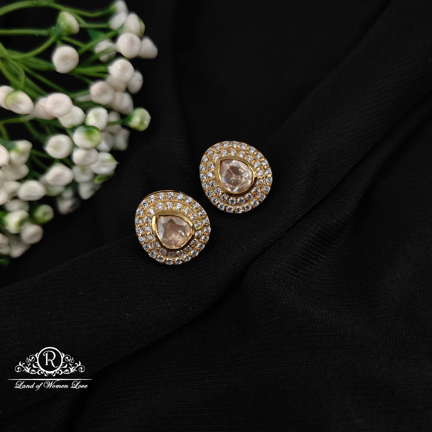 earrings 92.5 silver simple and cute earrings with white stones -rcad02 92.5 silver ramala jewelry / ramala collections