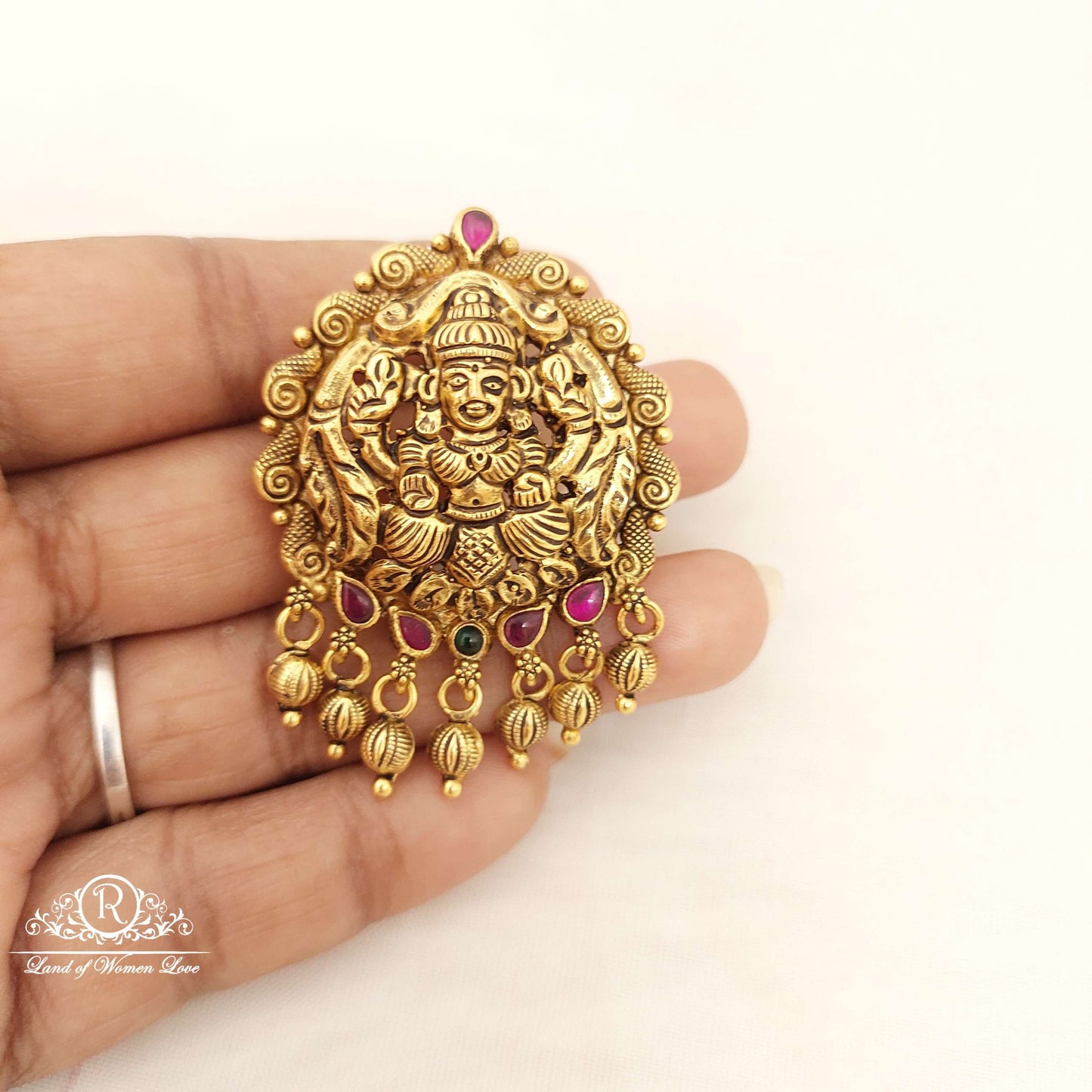 Silver With Antic Finish Lakshmi Devi Locket-V017