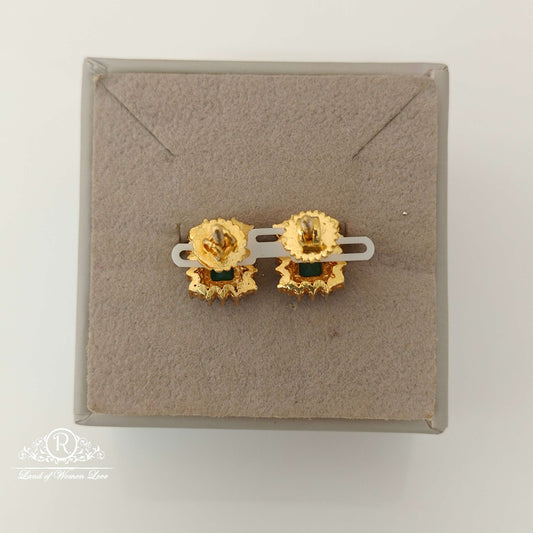 Silver CZ- Green Stone Stud Design Earrings-RCV292