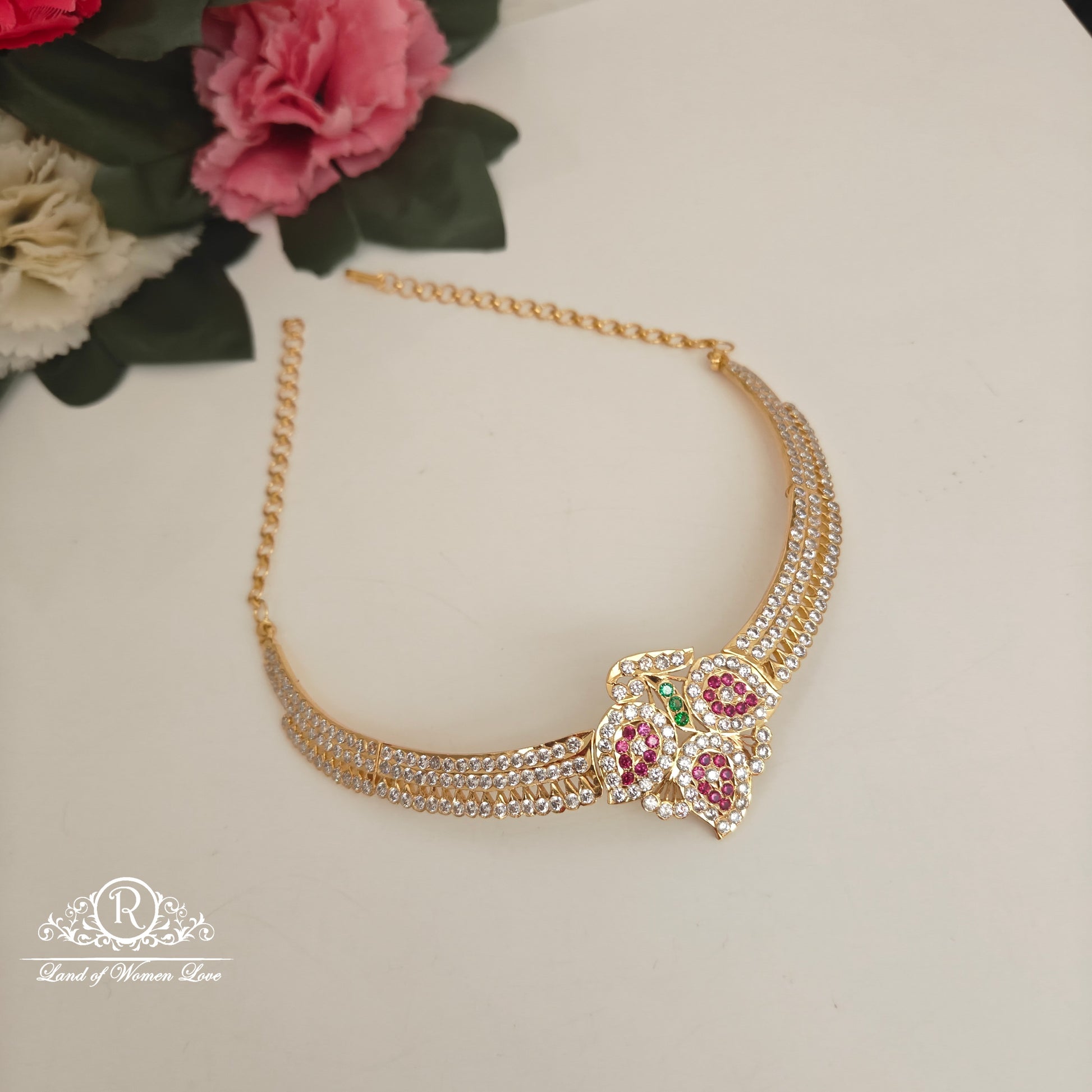 necklace 92.5 silver simple and cute necklace with cz- stones - rck284 cz 92.5 silver ramala jewelry / ramala collections