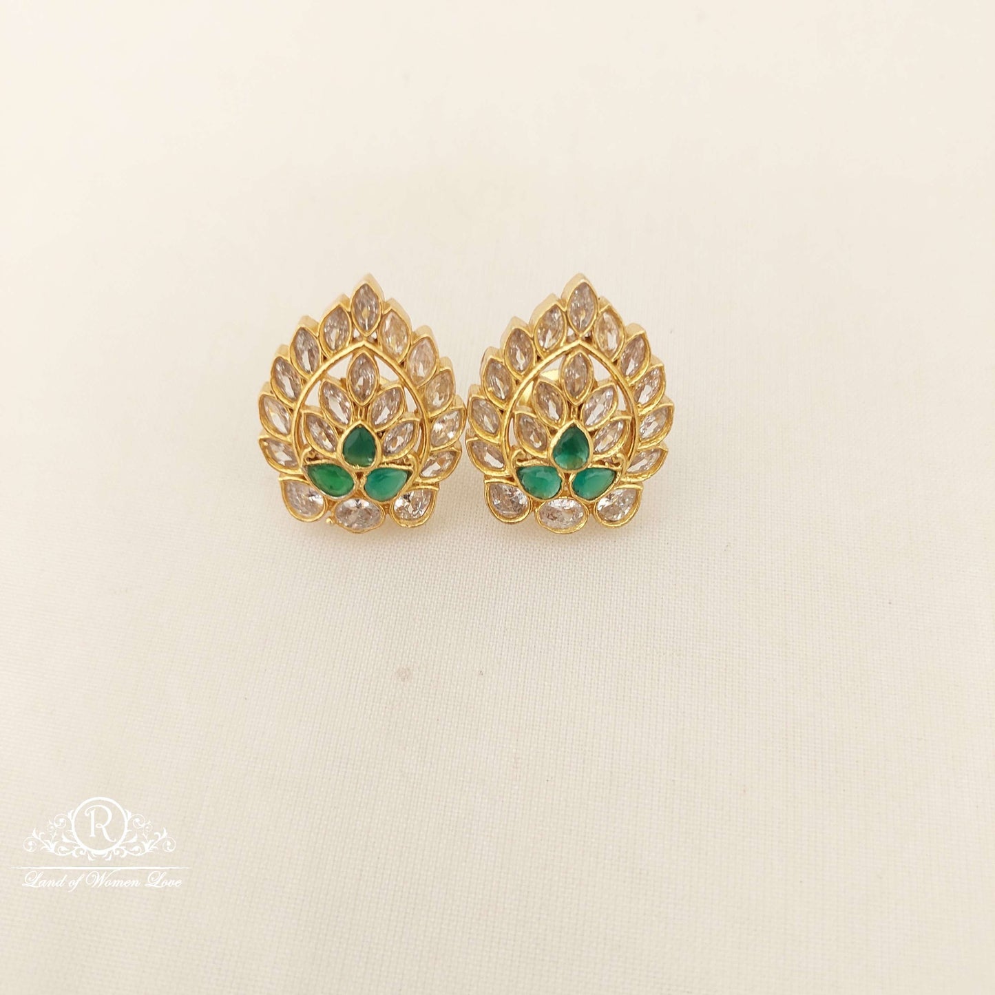 Silver White Stones Earrings-A041