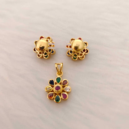 Silver base gold polish navaratna pendant -RCT55