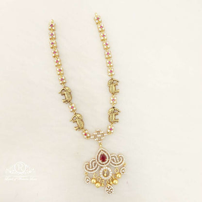 necklace silver with elephant design white&kempu stones necklace-c126 92.5 silver ramala jewelry / ramala collections
