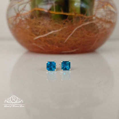 stud 92.5 silver sky blue square cut stud earrings-rchs36-9 92.5 silver ramala jewelry / ramala collections