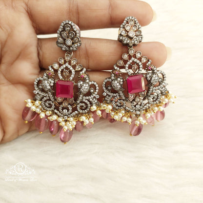 Silver CZ-Black Polish Victoria Earrings-D014