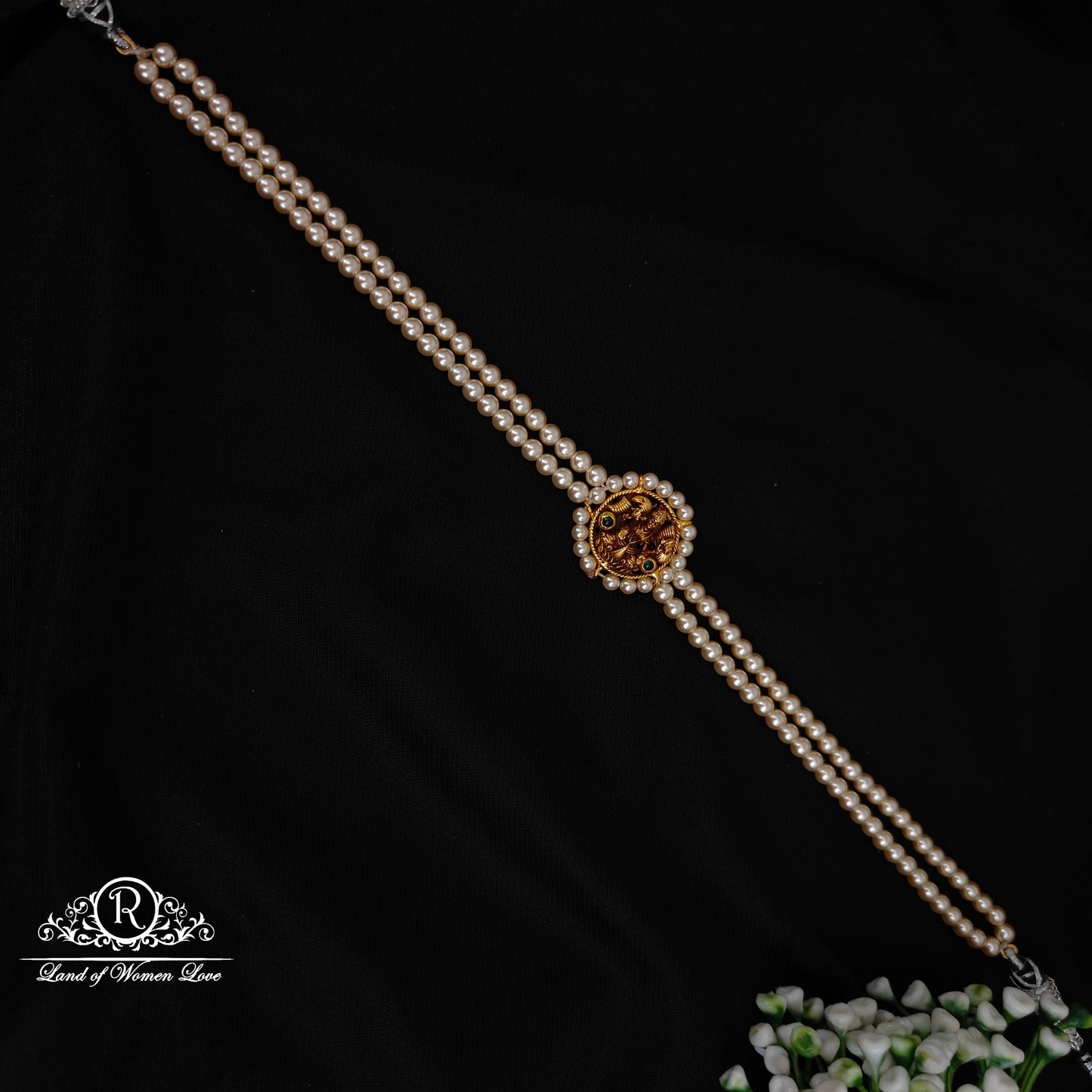 92.5 silver simple and Cute pearls chocker with Lakshmi Devi  pendant -RCH891