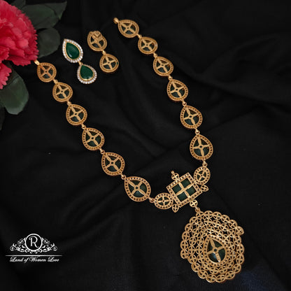 92.5 silver simple and Cute green stone necklace with earrings-RCL64