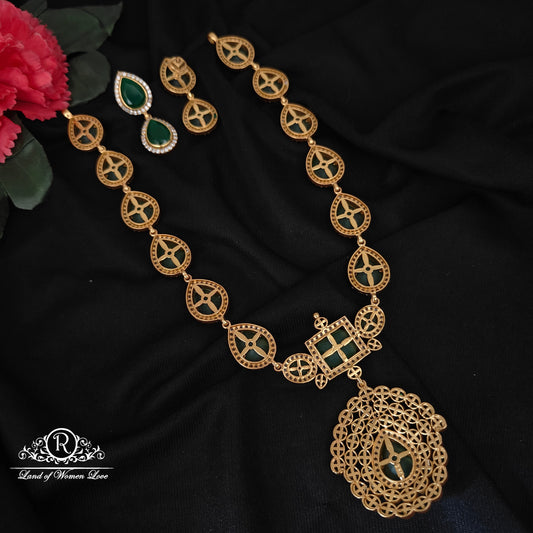 92.5 silver simple and Cute green stone necklace with earrings-RCL64