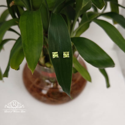 stud 92.5 silver yellowish green square cut stud earrings-rchs35-1 92.5 silver ramala jewelry / ramala collections